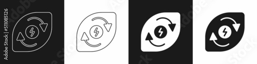 Set Water energy icon isolated on black and white background. Ecology concept with water droplet. Alternative energy concept. Vector