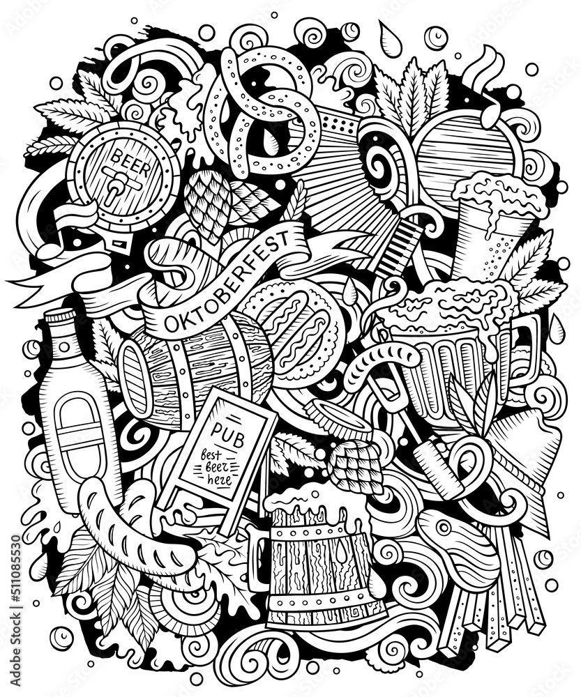 Cartoon raster doodles Beer fest illustration. Oktoberfest funny picture Cartoon raster doodles Beer fest illustration. Oktoberfest funny picture