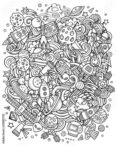 Cartoon raster doodles Space sketchy fun illustration © balabolka