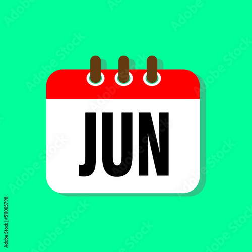Vector icon calendar winter month - June Sign of the year. Vector icon illustration flat style. Date day of month Sunday, Monday, Tuesday, Wednesday, Thursday, Friday, Saturday. Holidays date.