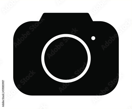 Black camera icon on a white background