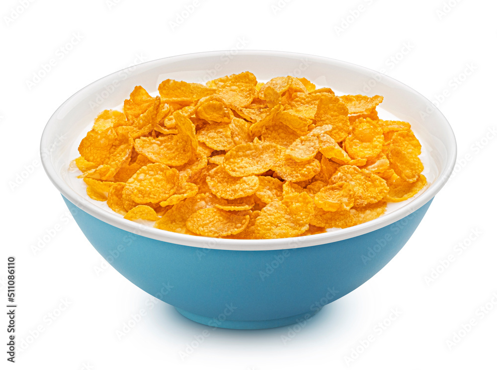 Original corn flakes with milk isolated on white background Original corn flakes with milk isolated on white background