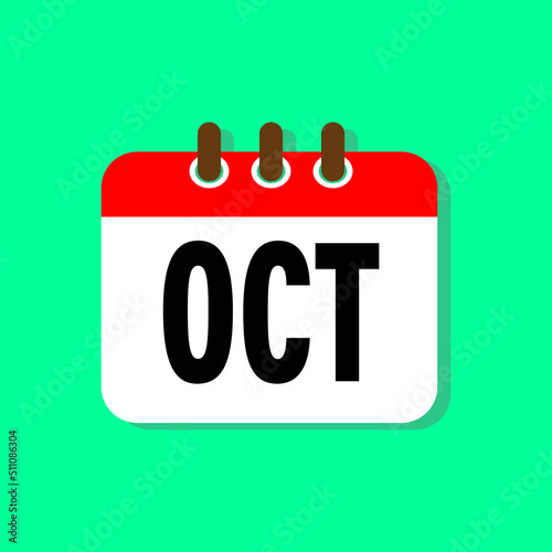 Vector icon calendar winter month - October. Sign of the year. Vector icon illustration flat style. Date day of month Sunday, Monday, Tuesday, Wednesday, Thursday, Friday, Saturday. Holidays date.