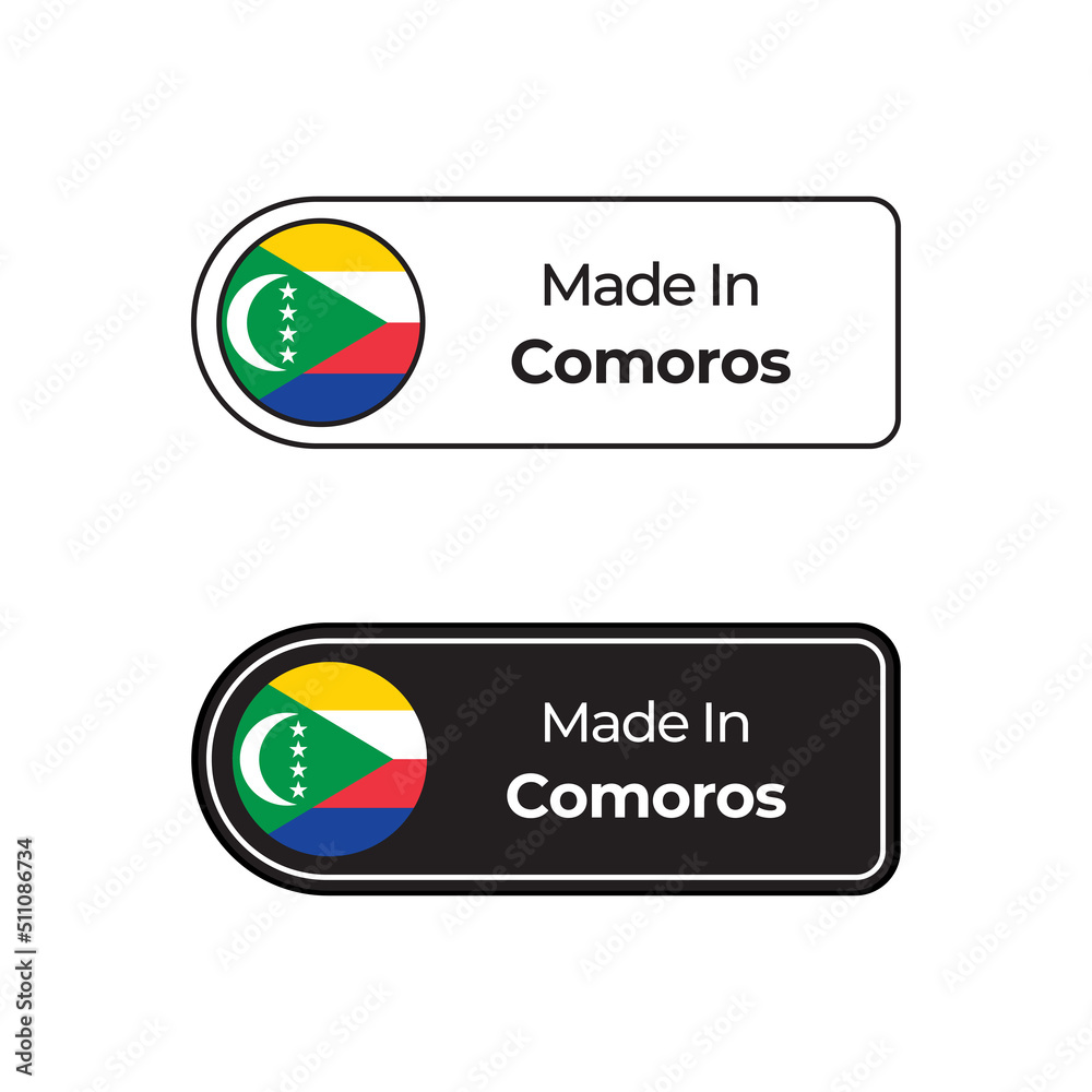 Made in Comoros labels design set with flag and text in two different styles Made in Comoros labels design set with flag and text in two different styles