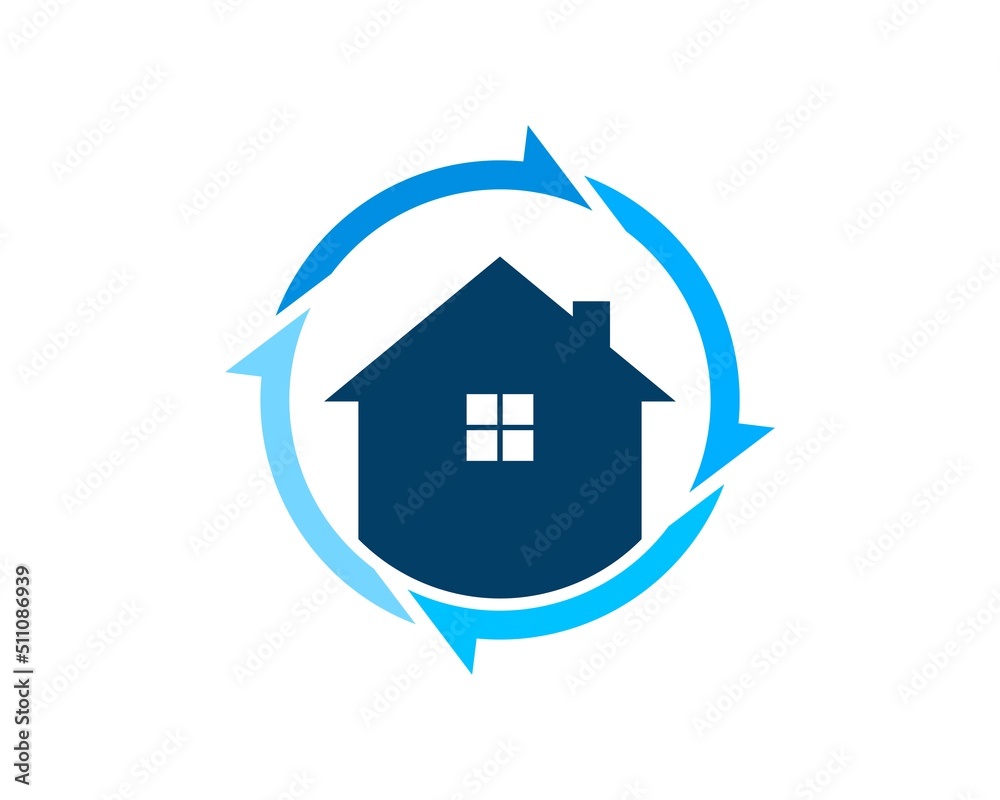 Circular arrow with simple house inside Circular arrow with simple house inside