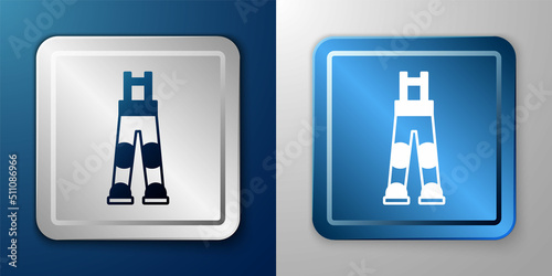 White Fisherman rubber pants icon isolated on blue and grey background. Silver and blue square button. Vector