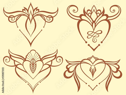 Boho hearts tattoo. Valentine s day hand drawing elements for design. Isolated vector illustration.