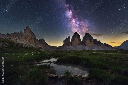 Milky Way above Tre Cime di Lavaredo mountains