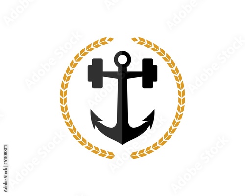 Circular wheat with anchor and gym barbell inside