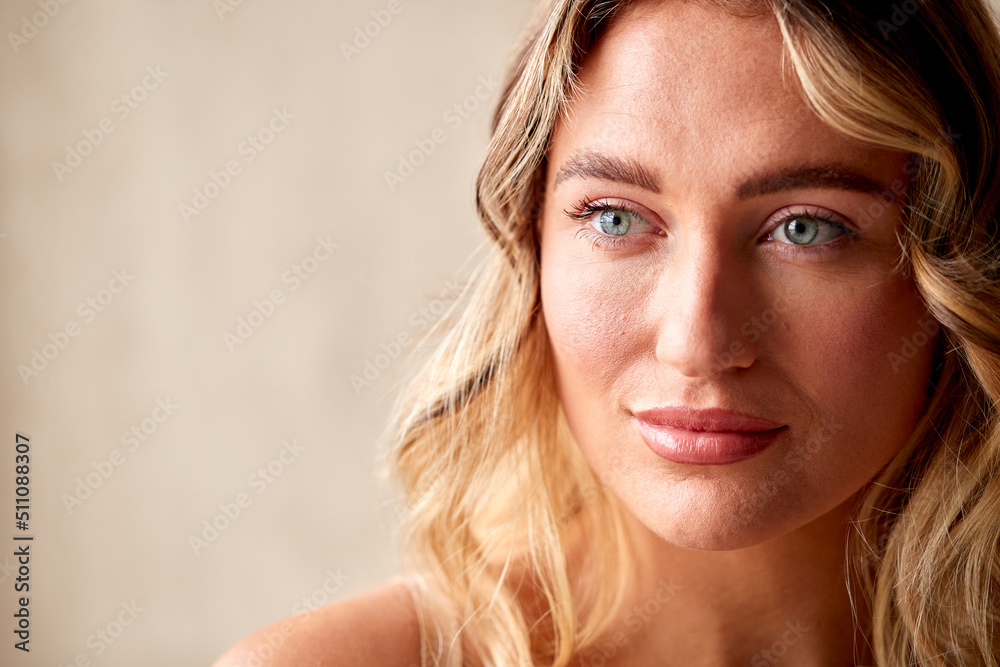 Studio Portrait Shot Face And Eyes Of Confident Natural Woman Studio Portrait Shot Face And Eyes Of Confident Natural Woman
