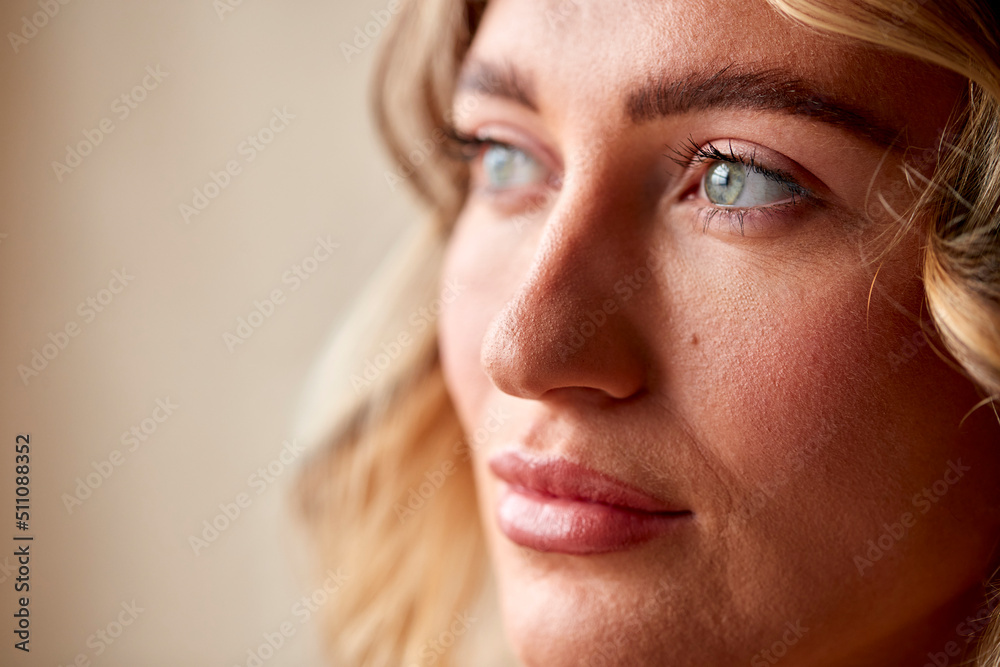 Studio Portrait Shot Face And Eyes Of Confident Natural Woman Studio Portrait Shot Face And Eyes Of Confident Natural Woman
