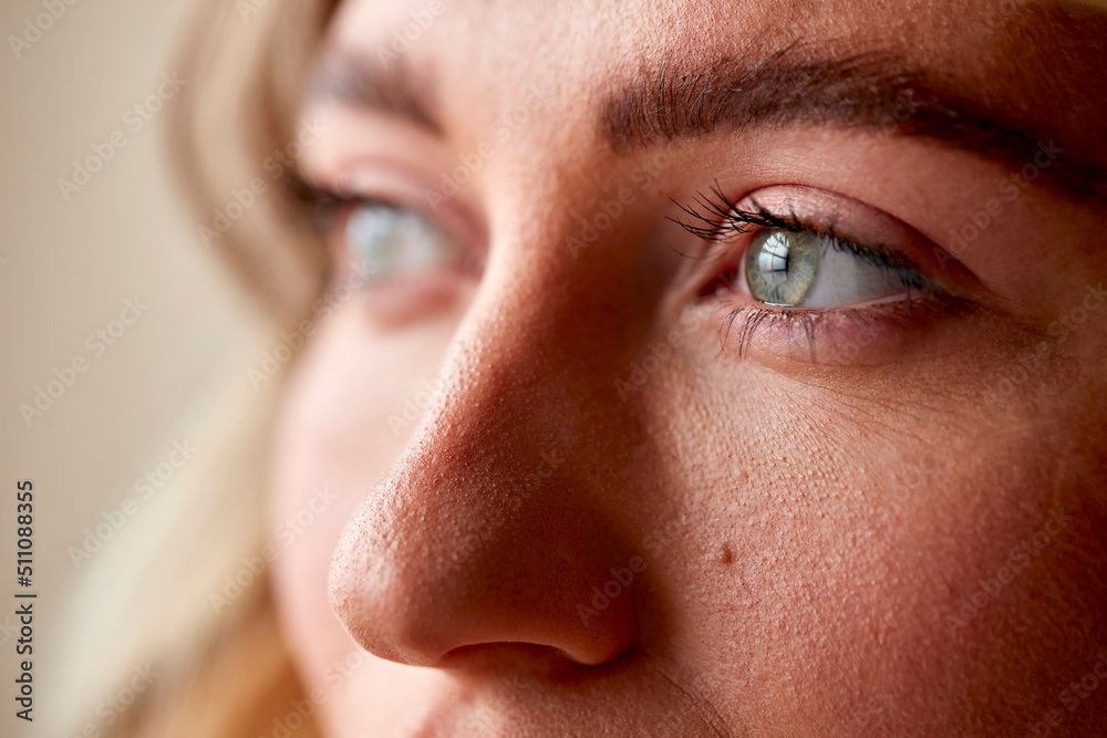Studio Portrait Shot Face And Eyes Of Confident Natural Woman Studio Portrait Shot Face And Eyes Of Confident Natural Woman