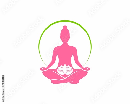 Woman meditation with lotus flower in the middle