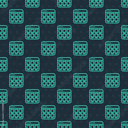 Green line Online shopping on screen icon isolated seamless pattern on blue background. Concept e-commerce, e-business, online business marketing. Vector