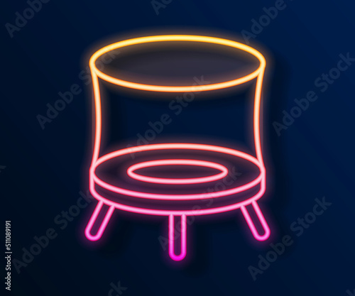 Glowing neon line Jumping trampoline icon isolated on black background. Vector