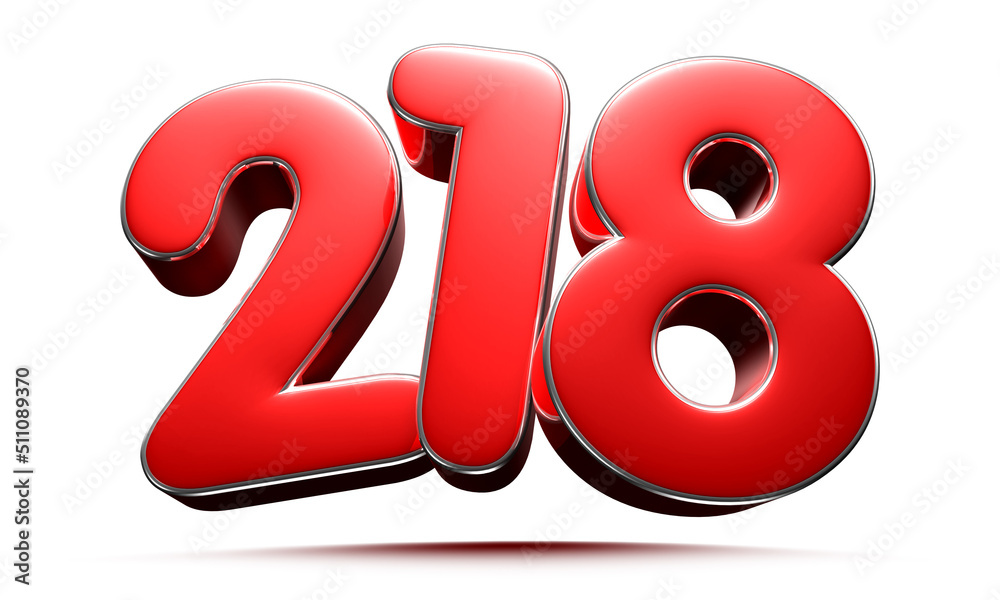 Rounded red number 218 3D illustration on white background have work path. Rounded red number 218 3D illustration on white background have work path.