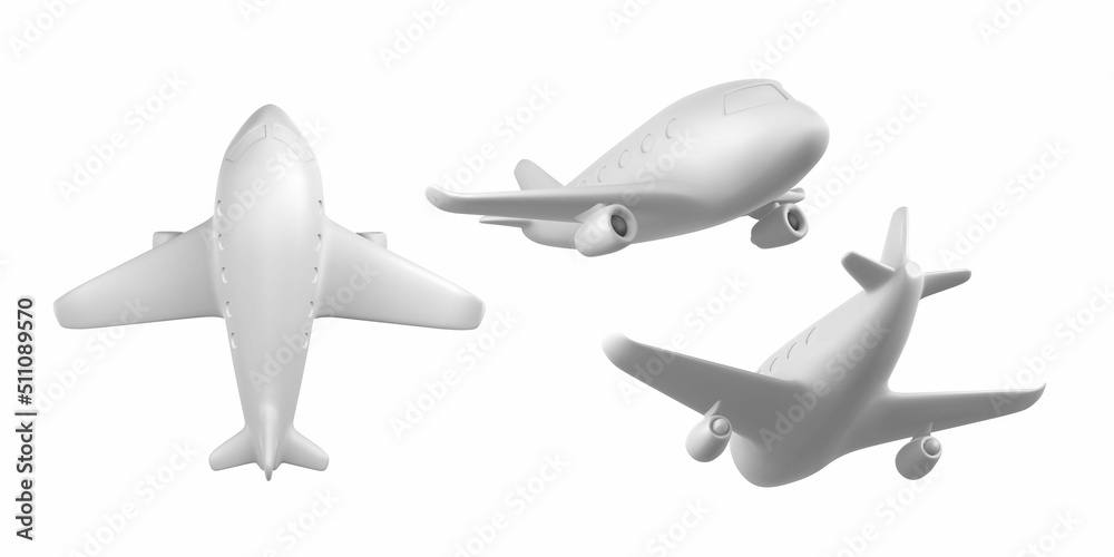 3D cartoon white plane. Realistic Jet Airplane on white background. Vector illustration 3D cartoon white plane. Realistic Jet Airplane on white background. Vector illustration
