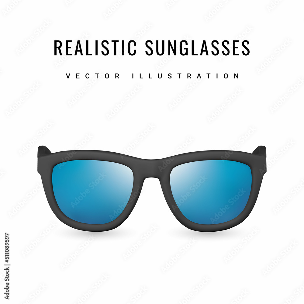 Realistic 3d sunglasses  on white background. Summertime object. Vector illustration