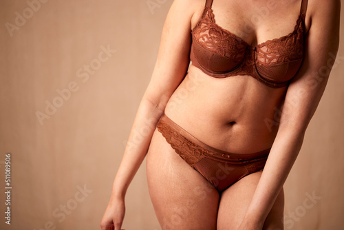 Studio Close Up Shot Of Confident Natural Woman In Underwear Promoting Body Positivity