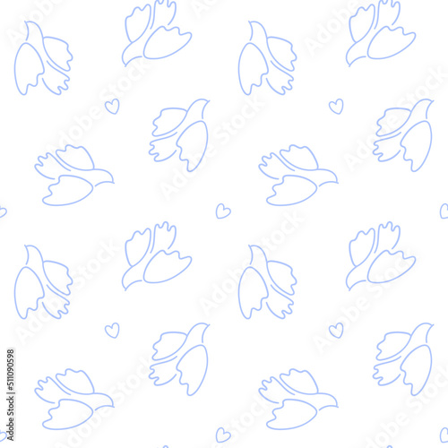 vector seamless pattern with doves and hearts