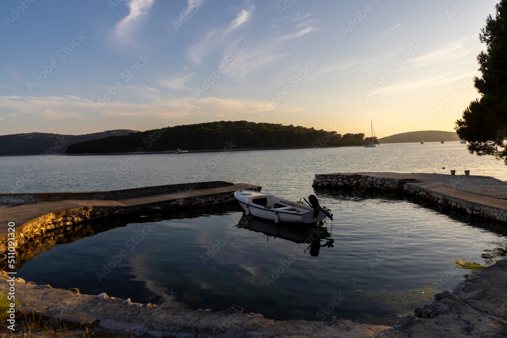 night shot of harbor village Brgulje on island Molat in Croatia