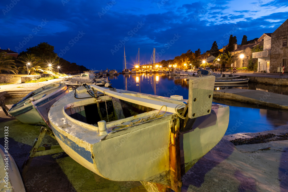 night shot of harbor village molat in croatia