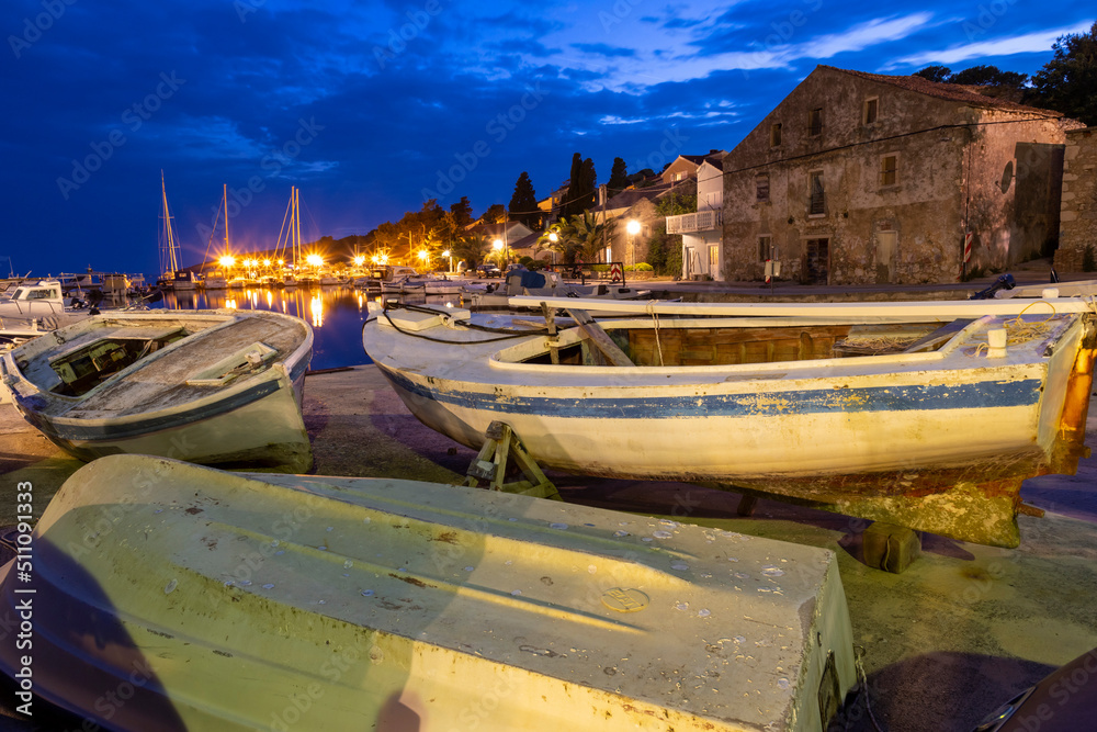 night shot of harbor village molat in croatia