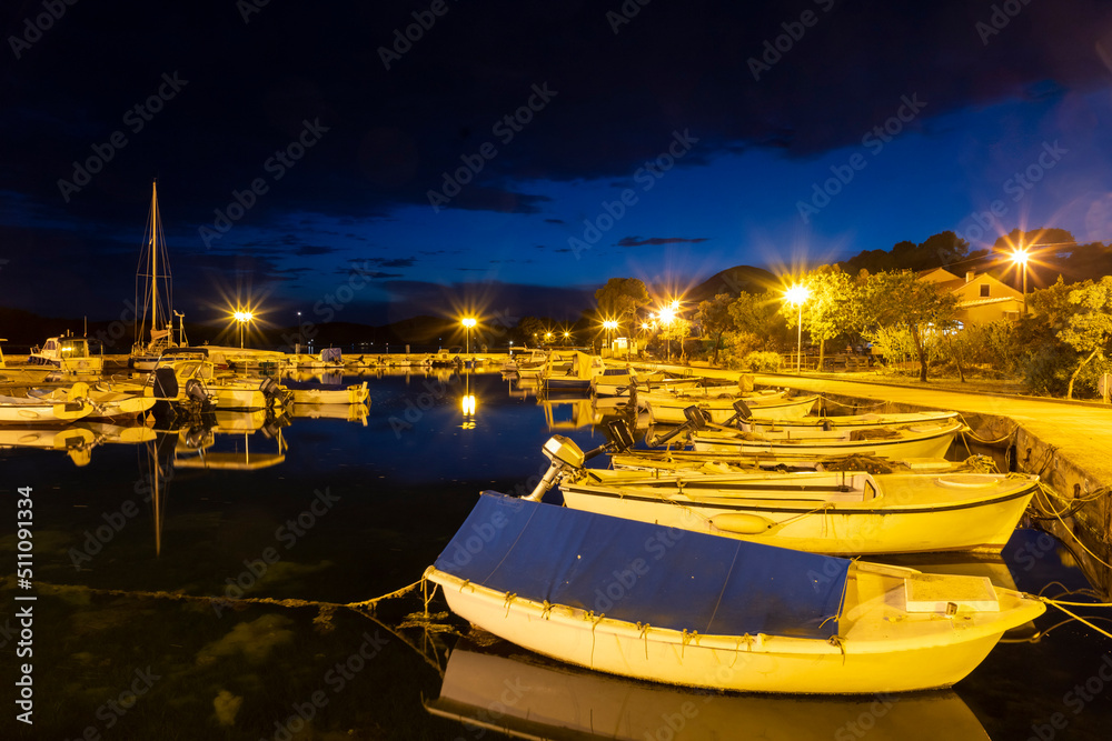 night shot of harbor village Brgulje on island Molat in Croatia