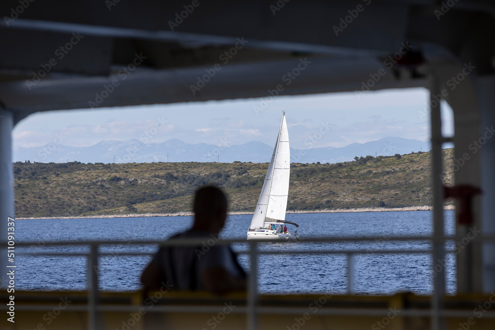 sailboat in the mediterranean sea at the coast of Dugi Otok, Croatia