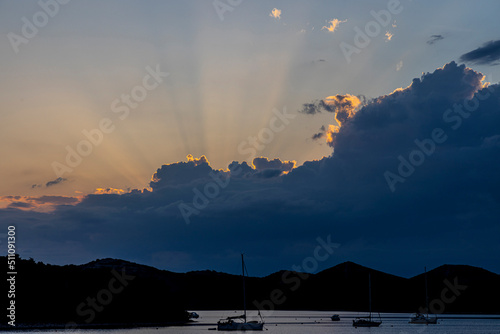 Obraz na płótnie sunset cloudscape in the bay of village Brgulje on island Molat in Croatia w salonie