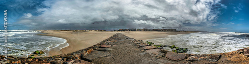 Beach town of Costa Nova do Prado on the west coast of Portugal in Aveiro.