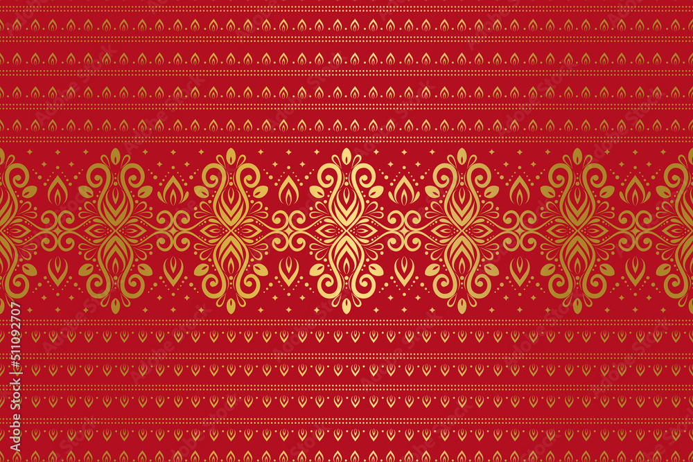 Gold and red Indian seamless pattern with luxury floral ornament. Traditional Arabic, Turkish motifs. Great for fabric and textile, wallpaper, packaging or any desired idea. Gold and red Indian seamless pattern with luxury floral ornament. Traditional Arabic, Turkish motifs. Great for fabric and textile, wallpaper, packaging or any desired idea.