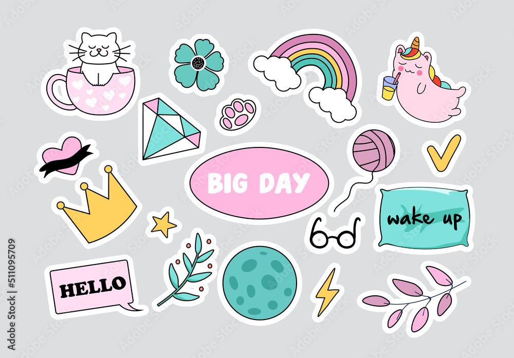 Fototapeta premium Set of stickers for girls