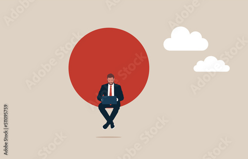 Corporate worker, businessman, writer, creator or blogger. Hard work and business symbol. Employee working on laptop.