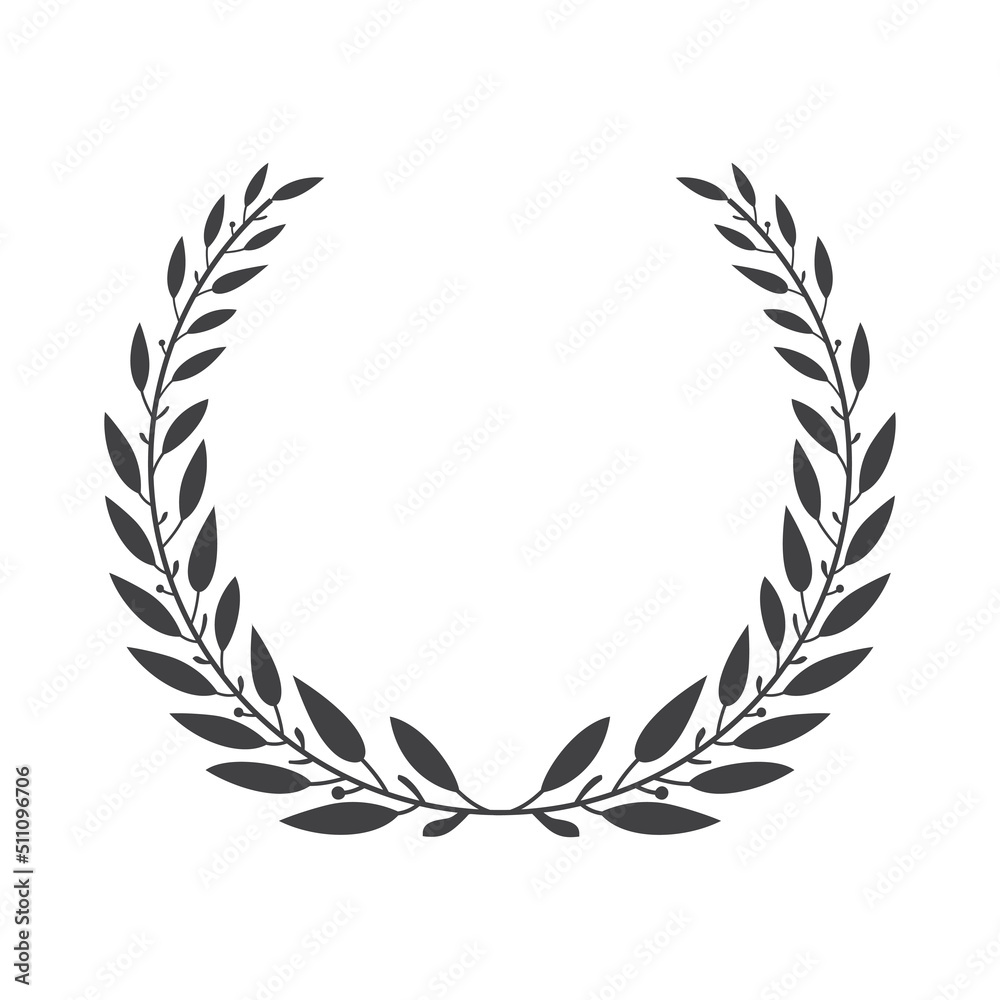 Laurel black wreath. Leaves and branches in the form of a semicircular. Vector illustration for design.