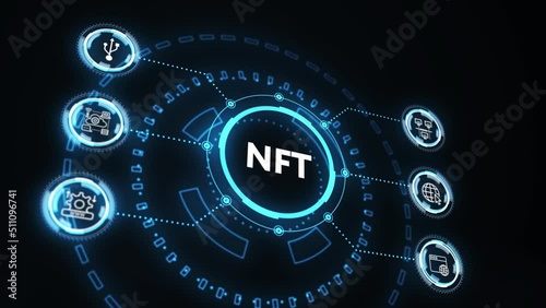 NFT Non-fungible token digital crypto  on virtual screen. photo