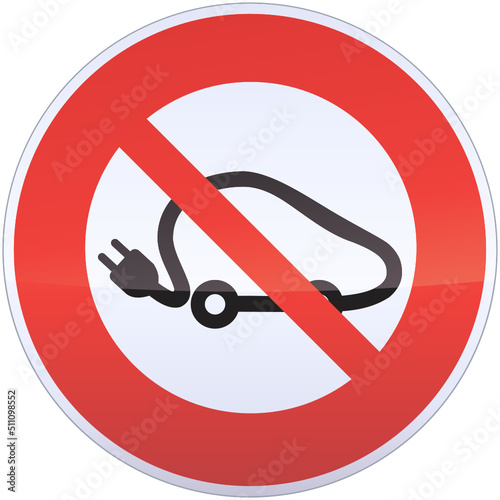 Prohibition road sign with electric car symbol (cut out)