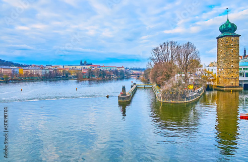 Sitkov Water Tower on Vltava River, Prague, Czech Republic photo