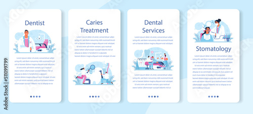 Dentist concept mobile application banner set. Dental doctor