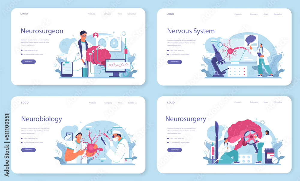 Neurosurgeon web banner or landing page set. Doctor examine and treat