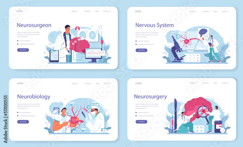 Neurosurgeon web banner or landing page set. Doctor examine and treat