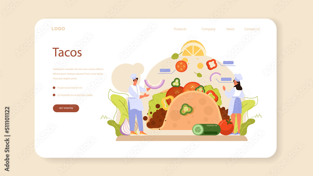 Tacos web banner or landing page. Traditional mexican fast-food