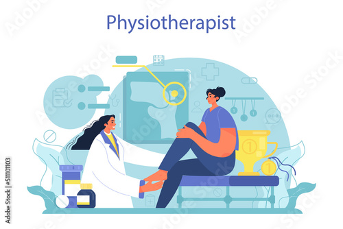 Sports medicine concept. Doctor helping patients during sport