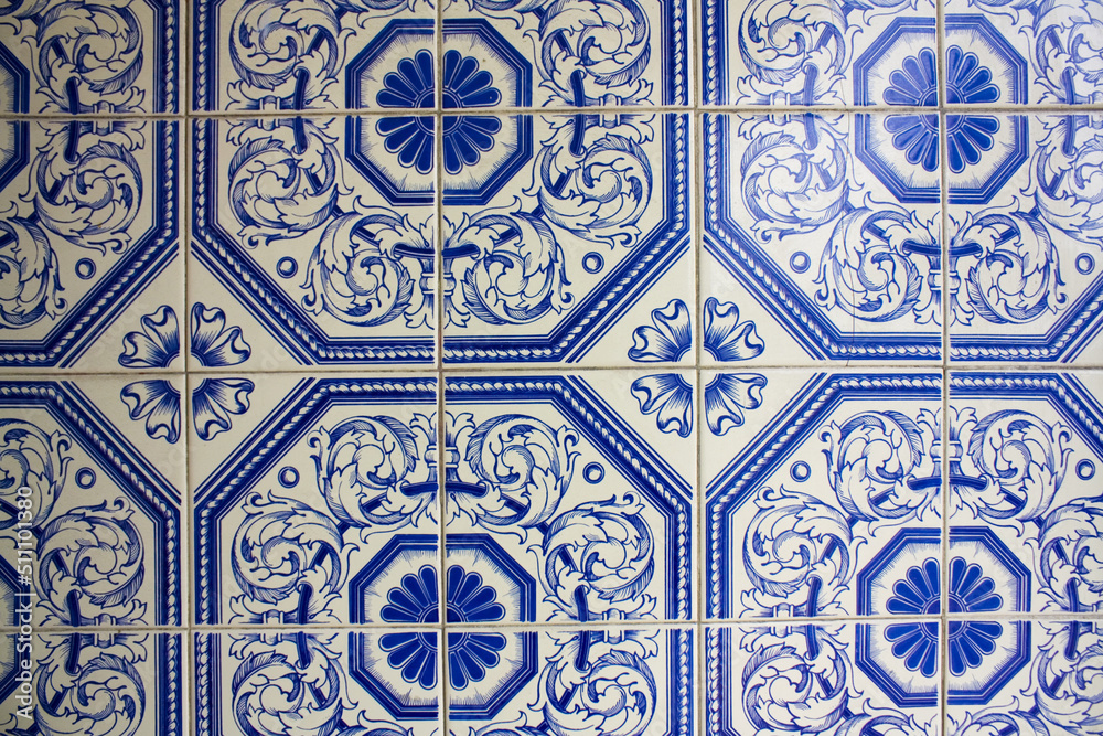 Panel of blue and white azulejos in  Portugal