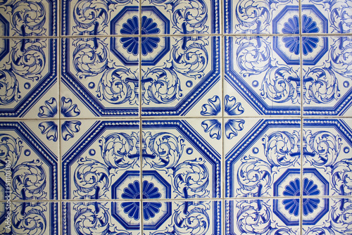Panel of blue and white azulejos in Portugal