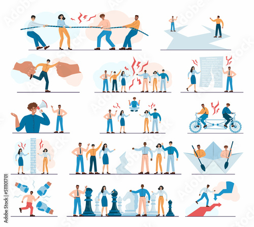 Conflict concept set. Business controversy or disagreement. Communicative