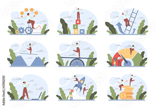 Business or life risk concept set. Challenge, danger or difficulty