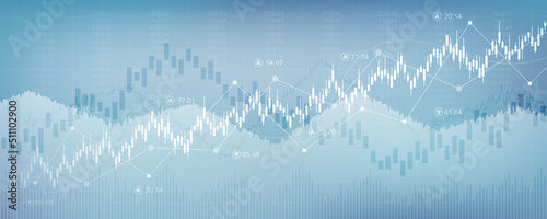 abstract financial chart with uptrend line graph and candlestick on Blue color background

