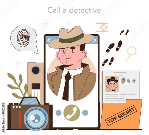 Professional detective online service or platform. Agent investigating