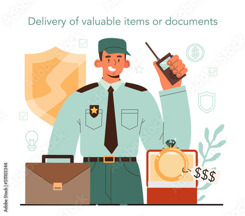 Encashment. Armored cash truck security. Money or valuable items collecting